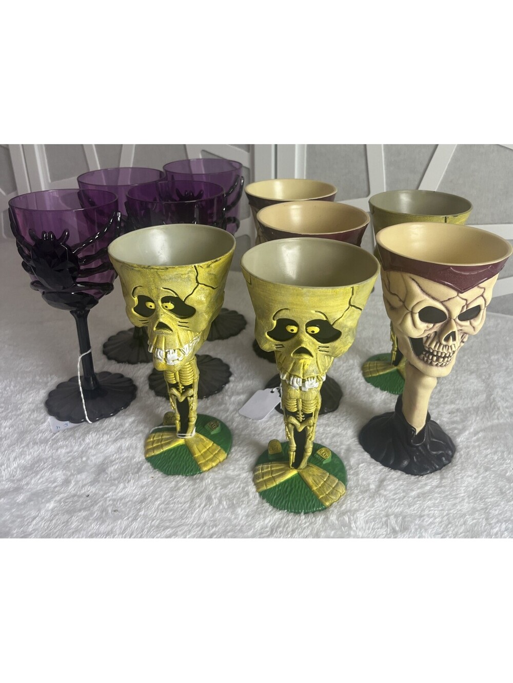 HALLOWEEN 10pc Skull Skeleton Spider Goblet Set 7” Plastic Gothic Party